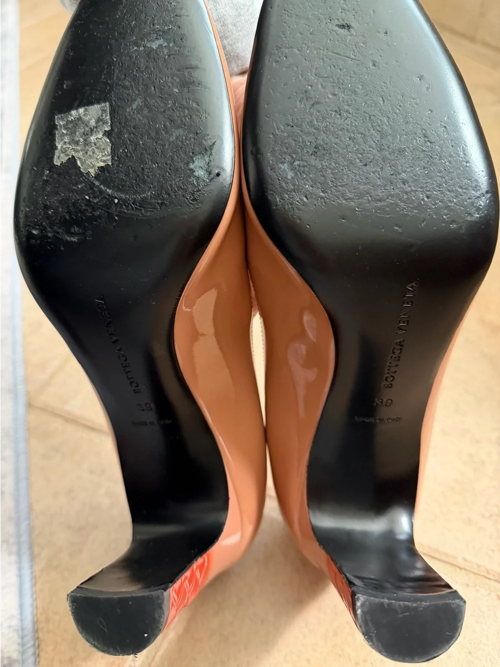 Bottega Veneta Patent Nude Pink Mid-Heel Pumps